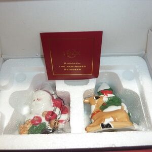 LENOX Rudolph The Red-Nosed Reindeer Salt & Pepper Shakers Santa Christmas